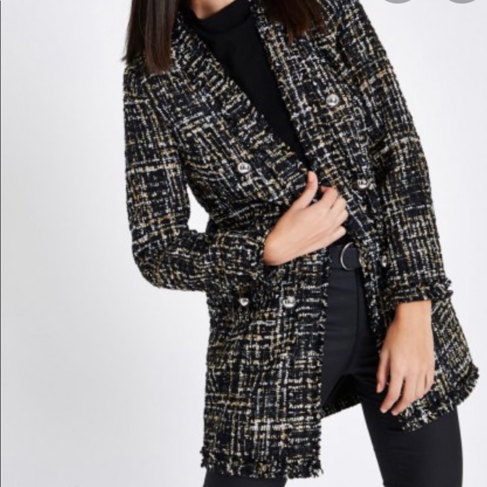 NWOT never worn River Island black check boucle coat